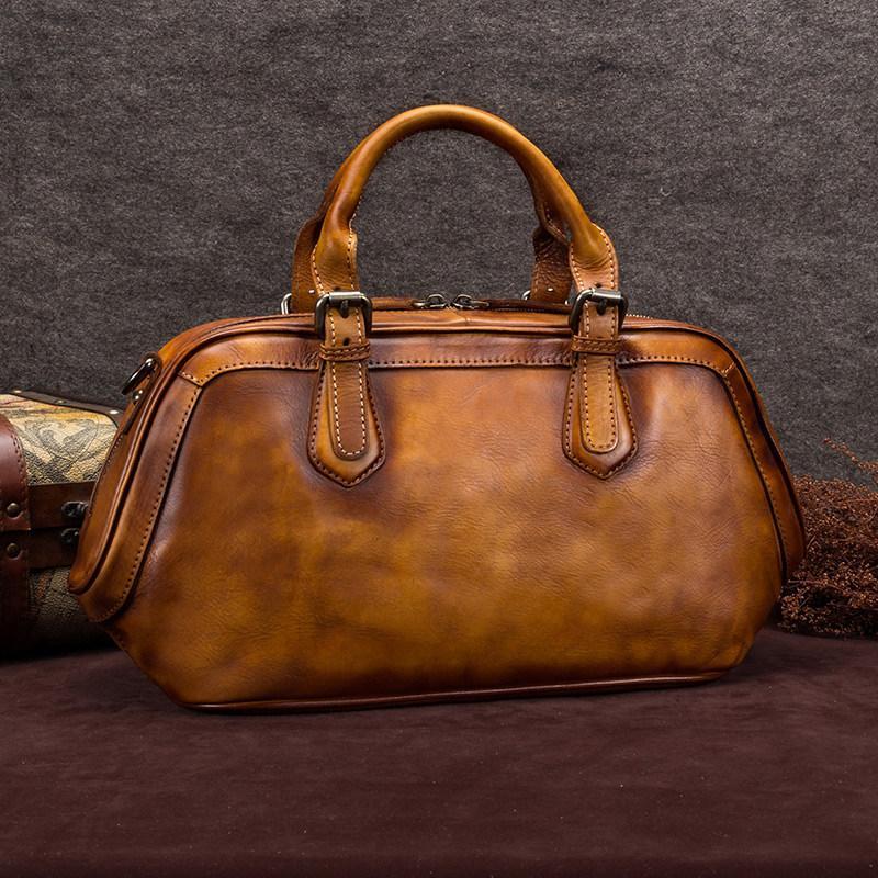 Tan Vintage Womens Leather Doctor Bags Doctor Handbag Doctor's Shoulder Bag Purse for Ladies