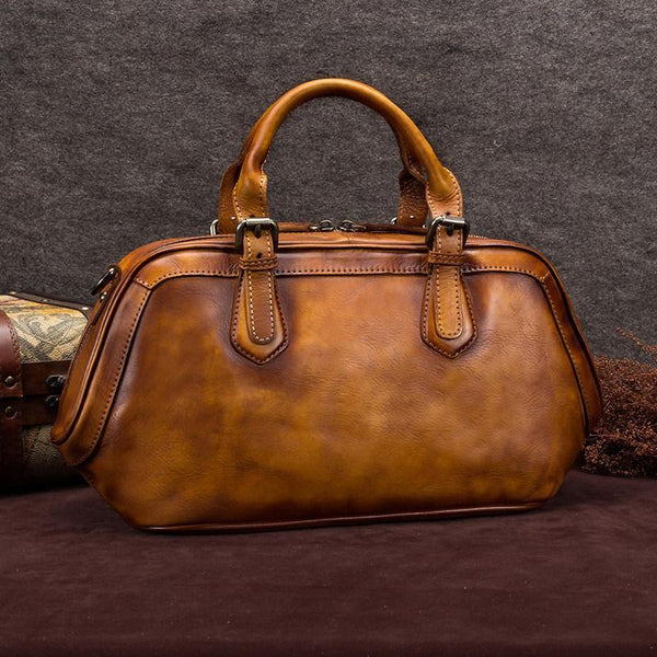 Tan Vintage Womens Leather Doctor Bags Doctor Handbag Doctor's Shoulder Bag Purse for Ladies
