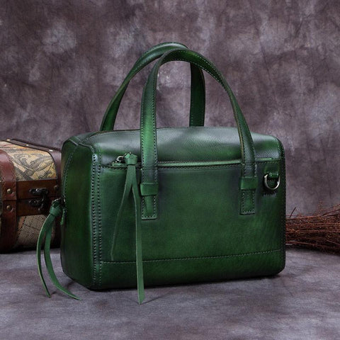 Green Vintage Leather Ladies Doctors Handbag Brown Doctor Style Shoulder Bag Purse for Women