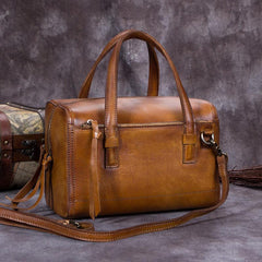 Vintage Brown Purple Leather Ladies Doctors Handbag Green Doctor Style Shoulder Bag Purse for Women
