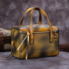 Vintage Brown Purple Leather Ladies Doctors Handbag Green Doctor Style Shoulder Bag Purse for Women