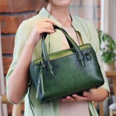 Vintage Brown Purple Leather Ladies Doctors Handbag Green Doctor Style Shoulder Bag Purse for Women