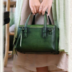 Purple Vintage Leather Ladies Doctors Handbag Brown Doctor Style Shoulder Bag Purse for Women