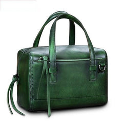 Vintage Brown Purple Leather Ladies Doctors Handbag Green Doctor Style Shoulder Bag Purse for Women