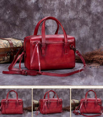 Purple Vintage Leather Ladies Doctors Handbag Brown Doctor Style Shoulder Bag Purse for Women
