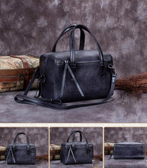 Gray Vintage Leather Ladies Doctors Handbag Brown Doctor Style Shoulder Bag Purse for Women