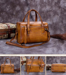 Gray Vintage Leather Ladies Doctors Handbag Brown Doctor Style Shoulder Bag Purse for Women