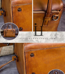 Gray Vintage Leather Ladies Doctors Handbag Brown Doctor Style Shoulder Bag Purse for Women