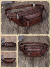 Vintage Brown Leather Mens Fanny Pack Hip Belt Bags Waist Bag Hip Bag Bum Bag for WOmen