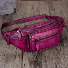 Red Leather Womens Fanny Pack Hip Belt Bags Brown Waist Bag Hip Bag Bum Bag for Women