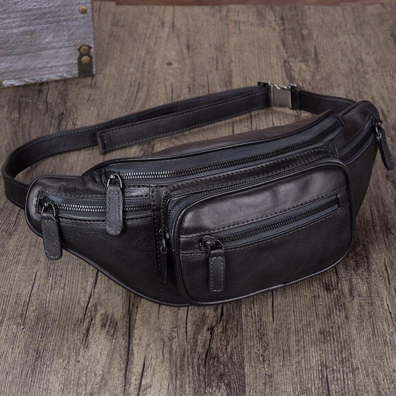 Vintage Brown Leather Mens Fanny Pack Hip Belt Bags Waist Bag Hip Bag