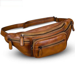 Vintage Brown Leather Mens Fanny Pack Hip Belt Bags Waist Bag Hip Bag Bum Bag for WOmen