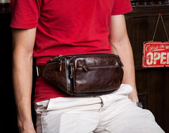 Vintage Leather Fanny Pack Mens Waist Bag Hip Pack Belt Bag Bumbag for Men