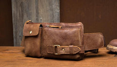 Vintage Leather Fanny Pack Mens Waist Bag Hip Pack Belt Bag Bumbag for Men