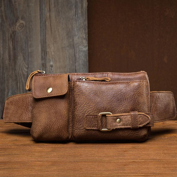 Vintage Leather Fanny Pack Mens Waist Bag Hip Pack Belt Bag Bumbag for Men MSG02081003