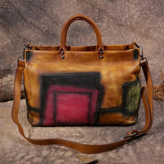 Vintage Color Gray Block Women Leather Tote Handbags Shopping Bag Purse Handbags Shoulder Bags