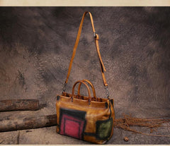 Vintage Color Green Block Women Leather Tote Handbags Shopping Bag Purse Handbags Shoulder Bags