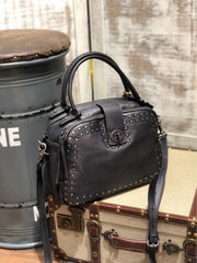 Vintage Womens Rivets Brown Leather Handbags Shoulder Handbags Vintage Leather Purses for Ladies