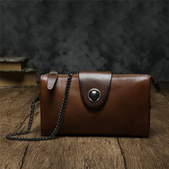 Brown Womens Small Leather Mini Chain shoulder Bag Vintage Cross body Bag Side Bag for Ladies