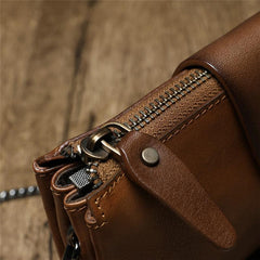 Brown Womens Small Leather Mini Chain shoulder Bag Vintage Cross body Bag Side Bag for Ladies