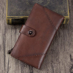 Grey Vintage Womens Leather Bifold Long Wallet Tan Phone Clutch Purse for Ladies