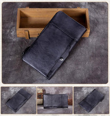 Cool Gray Mens Leather Bifold Long Wallet Vintage Coffee Long Multi Cards Wallet for Men