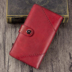 Vintage Leather Womens Purple Long Clutch Wallet Brown Bifold Purse Long Wallet for Ladies