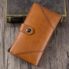 Grey Vintage Womens Leather Bifold Long Wallet Tan Phone Clutch Purse for Ladies