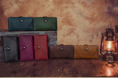 Vintage Leather Womens Purple Long Clutch Wallet Brown Bifold Purse Long Wallet for Ladies