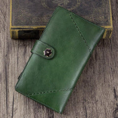 Vintage Leather Womens Purple Long Clutch Wallet Brown Bifold Purse Long Wallet for Ladies