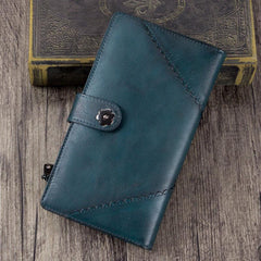 Grey Vintage Womens Leather Bifold Long Wallet Tan Phone Clutch Purse for Ladies