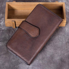 Vintage Mens Leather Long Wallet Bifold Card Wallet Long Wallet for Men