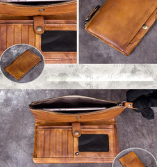 Cool Brown Mens Leather Bifold Long Wallet Vintage Coffee Long Multi Cards Wallet for Men