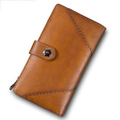 Vintage Leather Womens Purple Long Clutch Wallet Brown Bifold Purse Long Wallet for Ladies