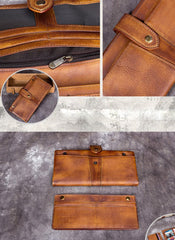 Grey Vintage Mens Leather Bifold Long Wallet Brown Phone Clutch Purse for Men