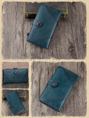 Grey Vintage Womens Leather Bifold Long Wallet Tan Phone Clutch Purse for Ladies