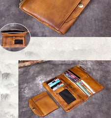 Cool Coffee Mens Leather Bifold Long Wallet Vintage Brown Long Multi Cards Wallet for Men