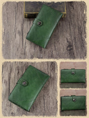 Grey Vintage Womens Leather Bifold Long Wallet Tan Phone Clutch Purse for Ladies