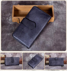 Vintage Mens Leather Long Wallet Bifold Card Wallet Long Wallet for Men