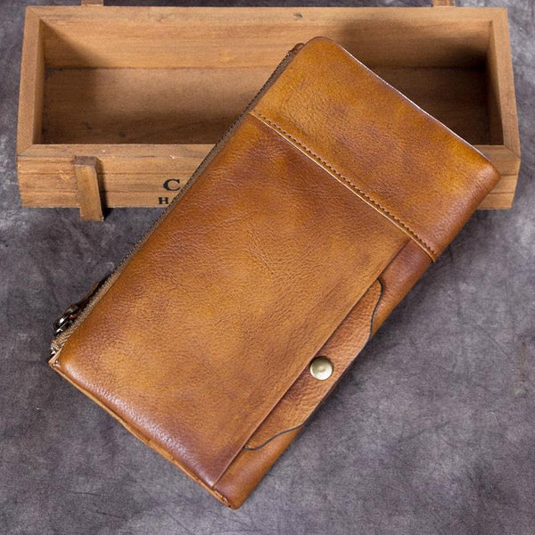 Cool Gray Mens Leather Bifold Long Wallet Vintage Coffee Long Multi Cards Wallet SM8198649