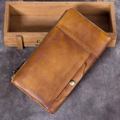 Cool Coffee Mens Leather Bifold Long Wallet Vintage Brown Long Multi Cards Wallet for Men