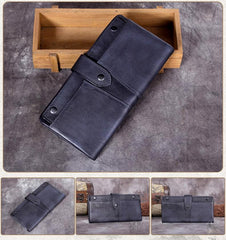 Coffee Vintage Mens Leather Bifold Long Wallet Brown Phone Clutch Purse for Men