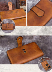 Vintage Mens Leather Long Wallet Bifold Card Wallet Long Wallet for Men