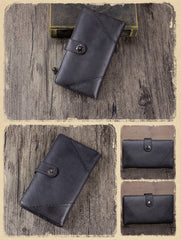Grey Vintage Womens Leather Bifold Long Wallet Tan Phone Clutch Purse for Ladies