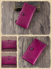 Grey Vintage Womens Leather Bifold Long Wallet Tan Phone Clutch Purse for Ladies