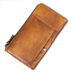 Cool Coffee Mens Leather Bifold Long Wallet Vintage Brown Long Multi Cards Wallet for Men