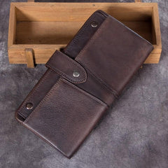 Grey Vintage Mens Leather Bifold Long Wallet Brown Phone Clutch Purse for Men
