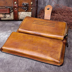 Vintage Mens Leather Long Wallet Bifold Card Wallet Long Wallet for Men