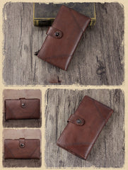 Vintage Leather Womens Purple Long Clutch Wallet Brown Bifold Purse Long Wallet for Ladies