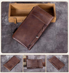 Cool Coffee Mens Leather Bifold Long Wallet Vintage Brown Long Multi Cards Wallet for Men